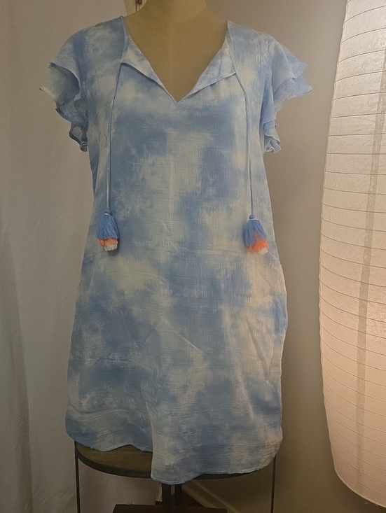 Vineyard Vines Dresses & Skirts - Vineyard Vines Women's Blue and White Tie-Dye Tassel Tunic Dress Size M
